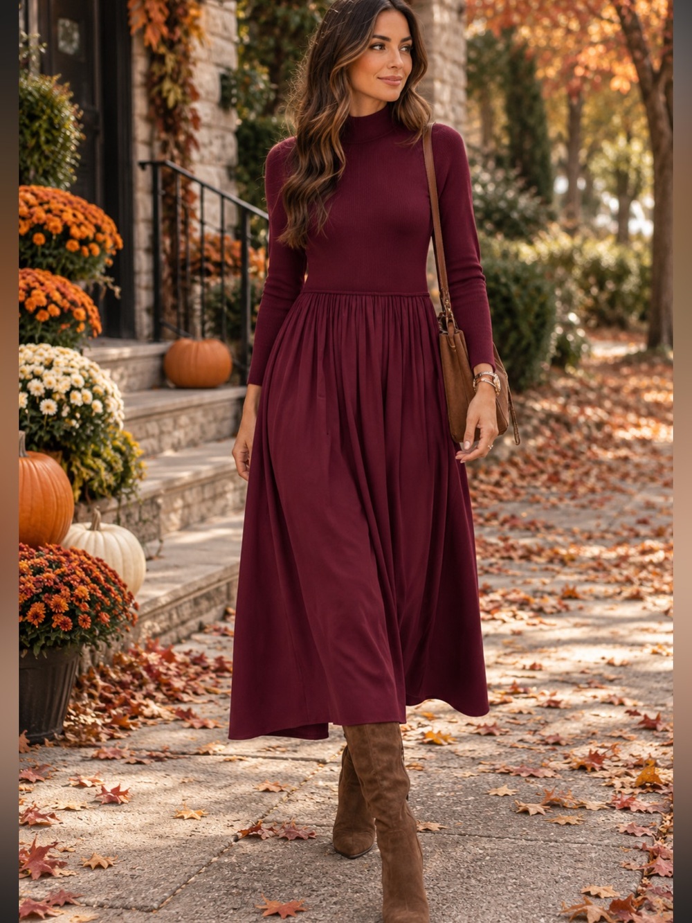 Marie Oliver Sz XS The Barrett Burgundy Red Long Sleeve Mock Neck Midi Dress